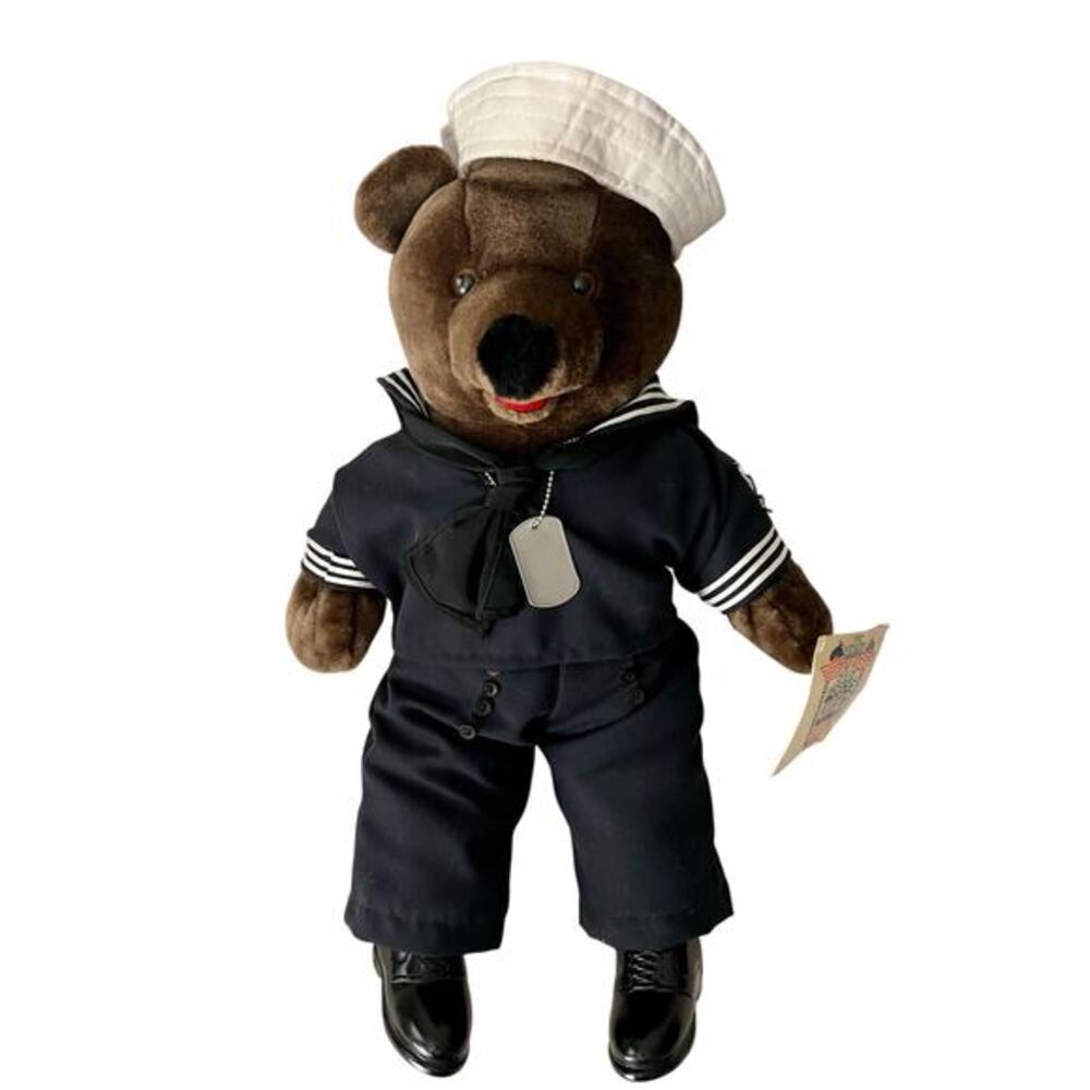 20"-Rare vintage large big patriotic navy military bear stuffed animal.